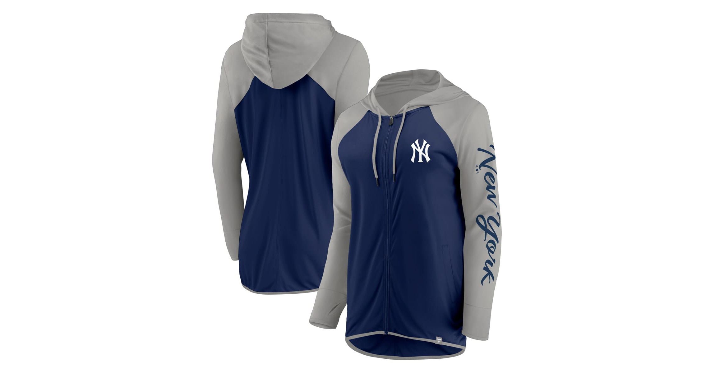 MLB Fanatics Navy/Gray New York Yankees Script Sleeve Full-Zip Hoodie