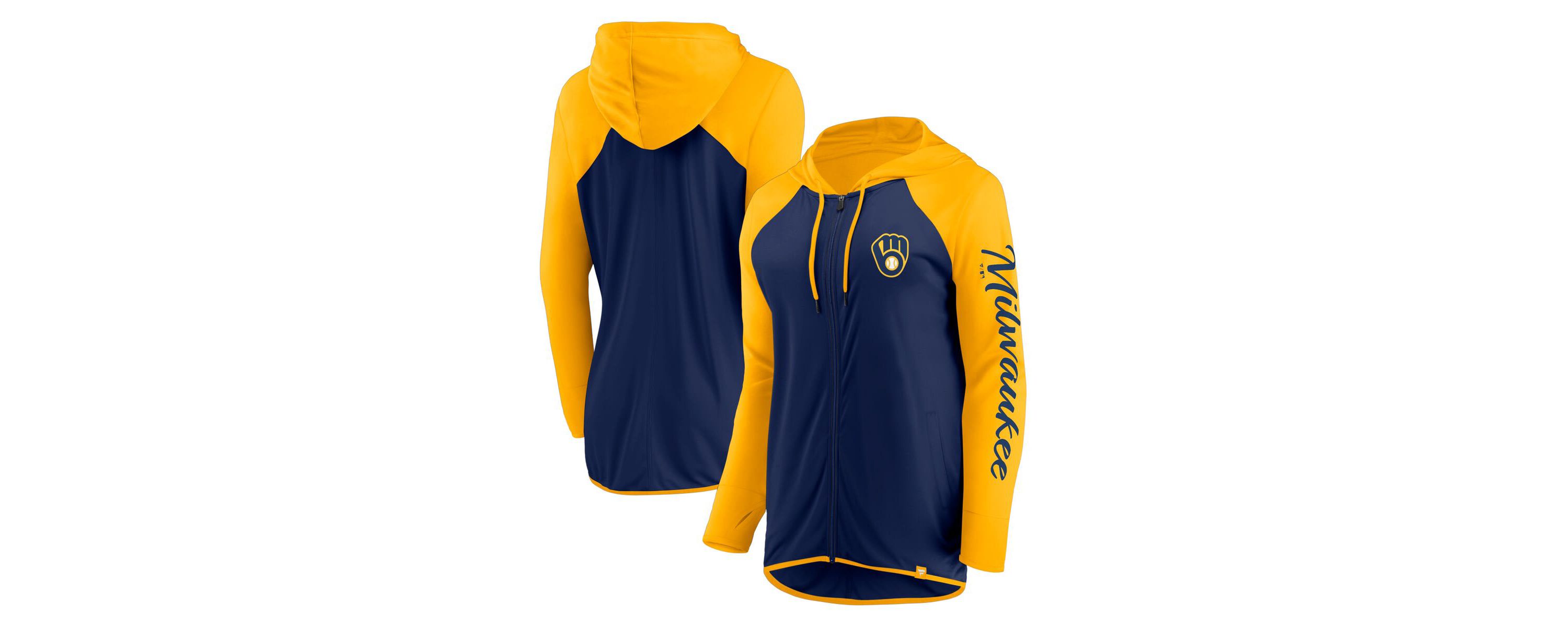 MLB Fanatics Navy/Gold Milwaukee Brewers Script Sleeve Full-Zip Hoodie