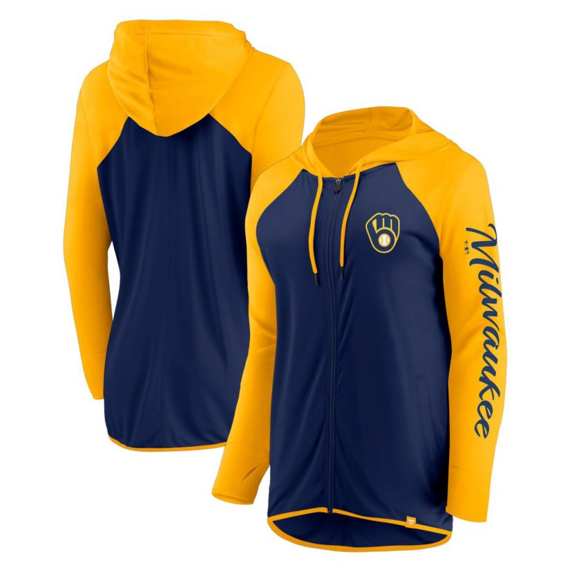 MLB Fanatics Navy/Gold Milwaukee Brewers Script Sleeve Full-Zip Hoodie