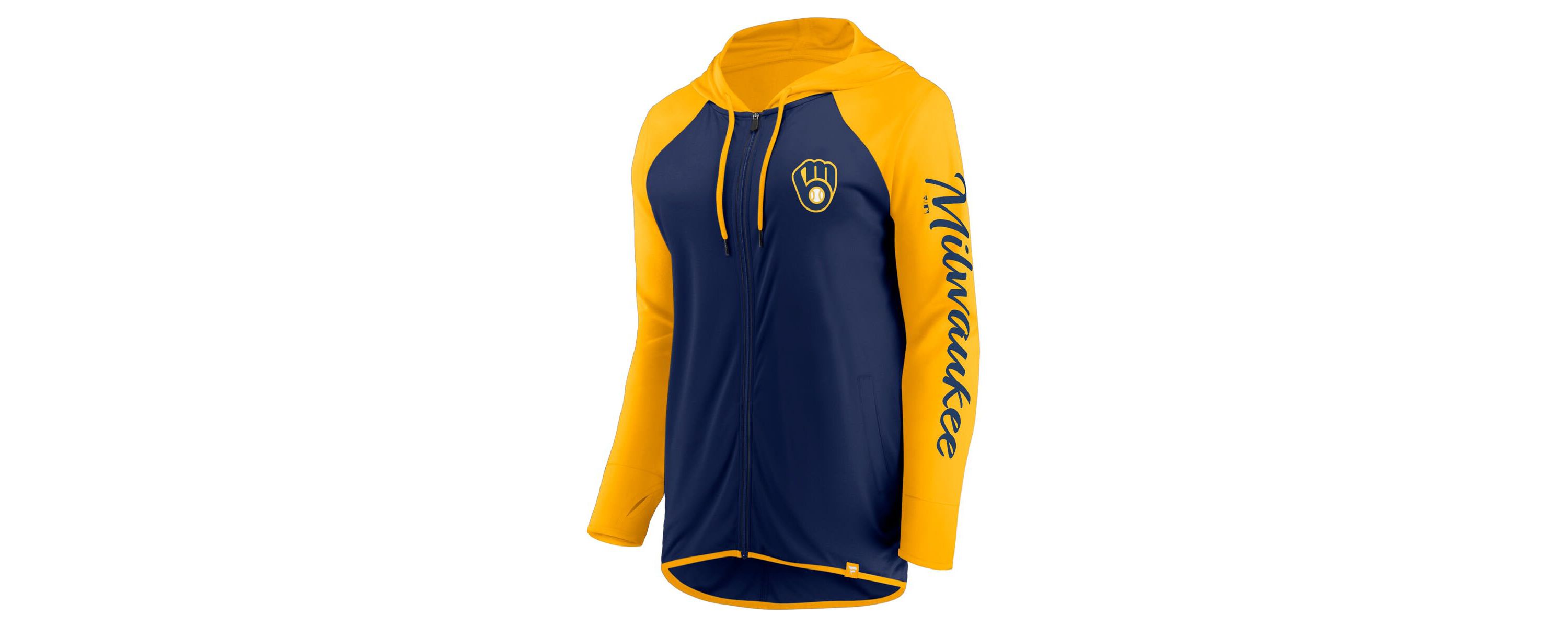 MLB Fanatics Navy/Gold Milwaukee Brewers Script Sleeve Full-Zip Hoodie