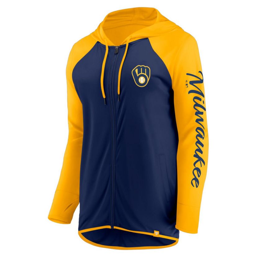 MLB Fanatics Navy/Gold Milwaukee Brewers Script Sleeve Full-Zip Hoodie