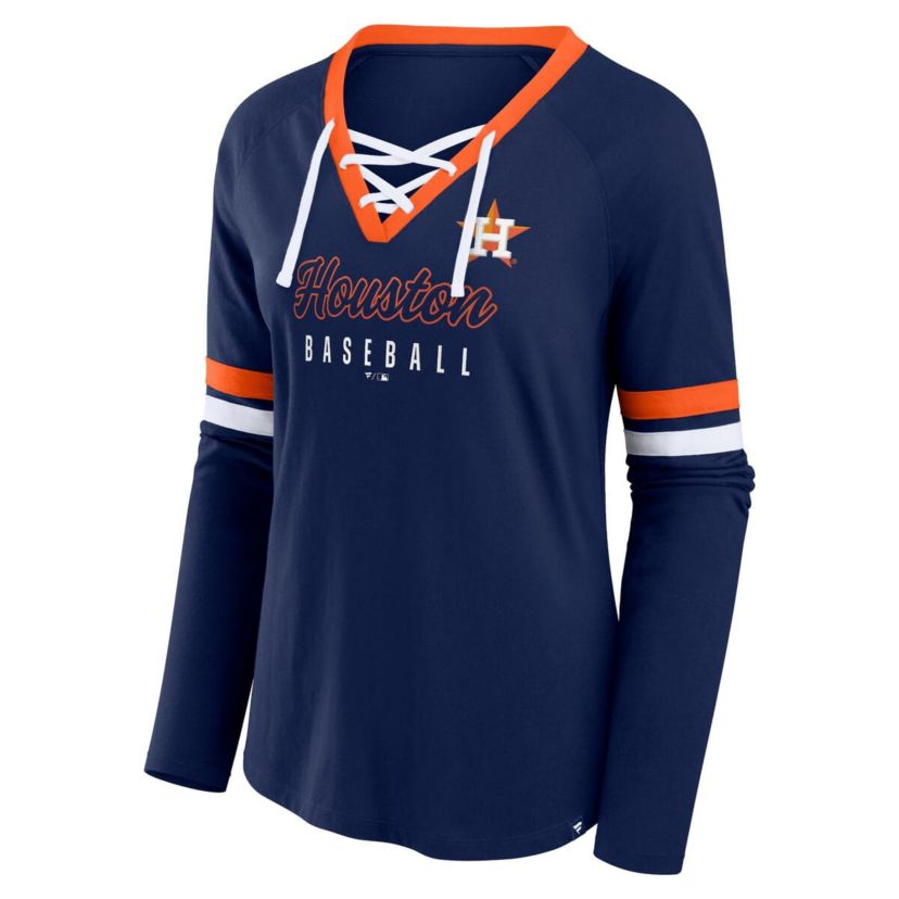 MLB Fanatics Houston Astros Won & Done Raglan Lace-Up Long Sleeve T-Shirt