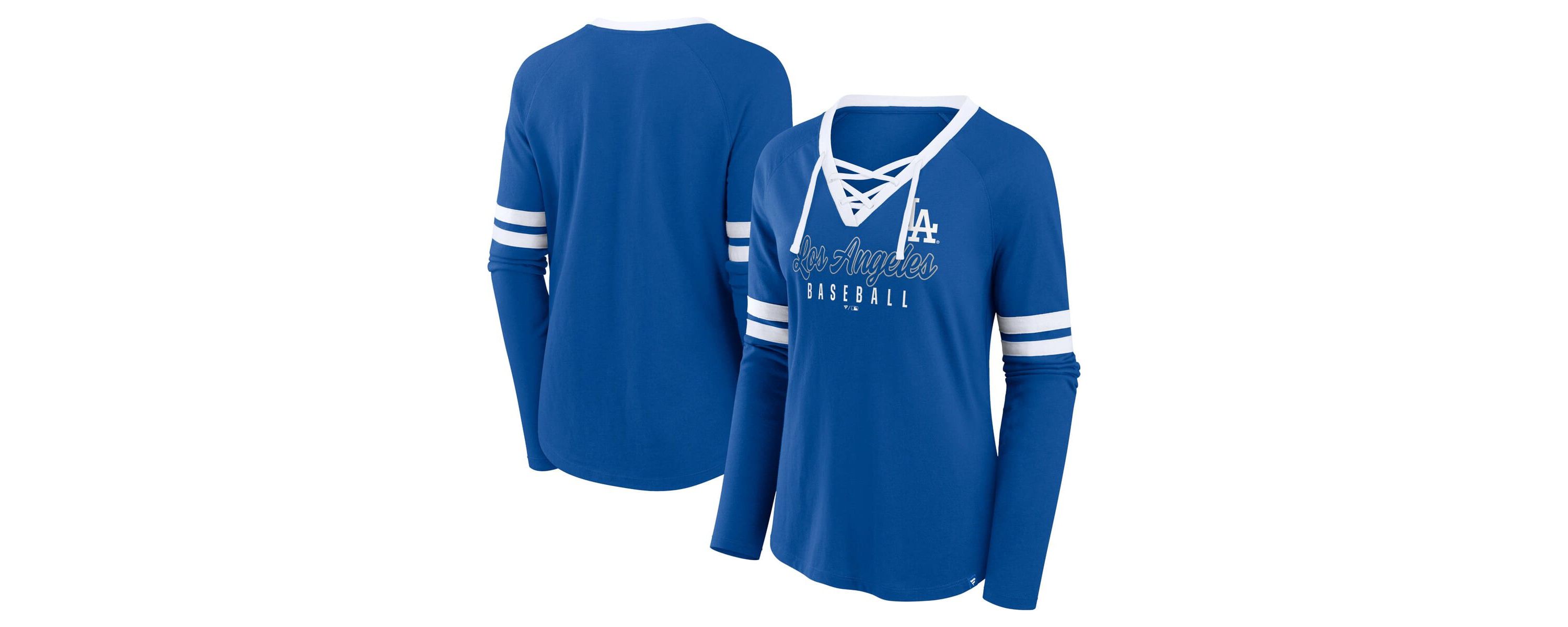 MLB Fanatics Los Angeles Dodgers Won & Done Raglan Lace-Up Long Sleeve T-Shirt