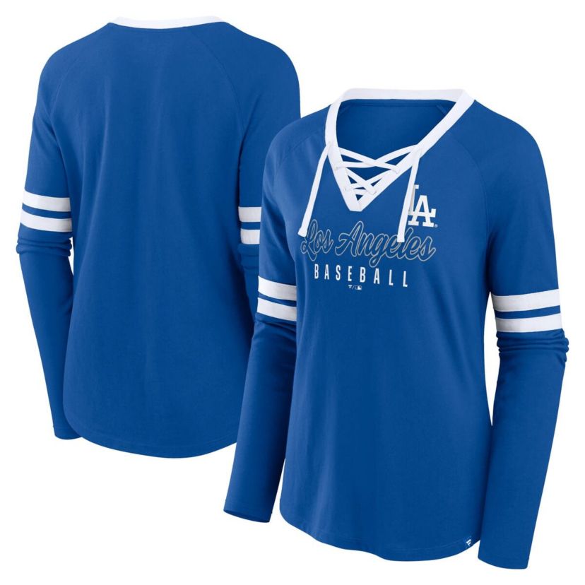 MLB Fanatics Los Angeles Dodgers Won & Done Raglan Lace-Up Long Sleeve T-Shirt