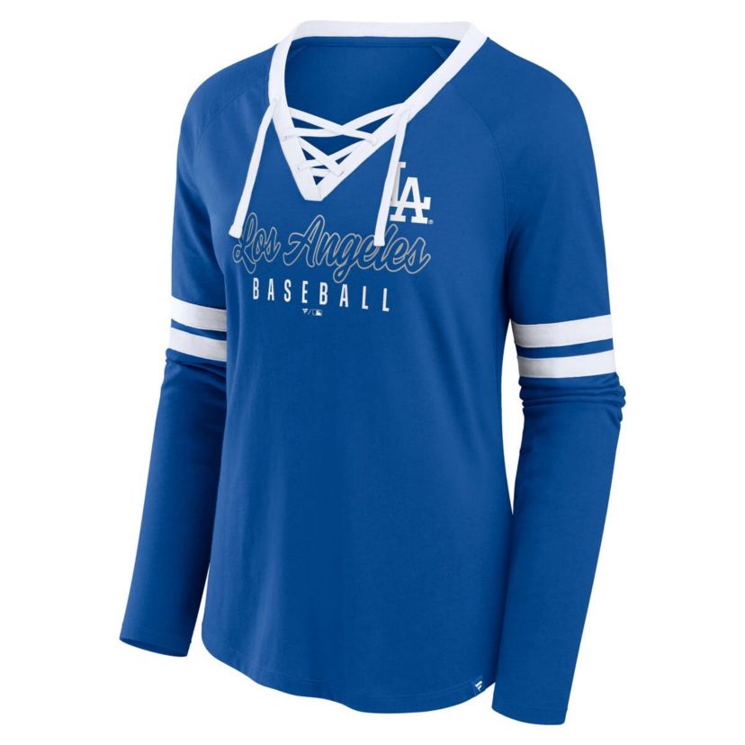 MLB Fanatics Los Angeles Dodgers Won & Done Raglan Lace-Up Long Sleeve T-Shirt