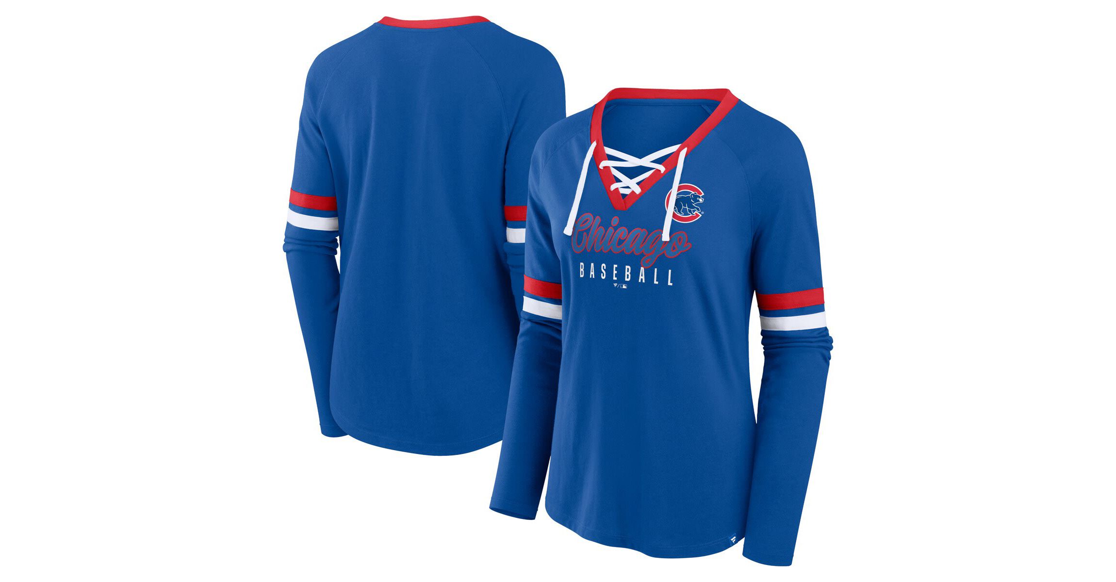 MLB Fanatics Chicago Cubs Won & Done Raglan Lace-Up Long Sleeve T-Shirt