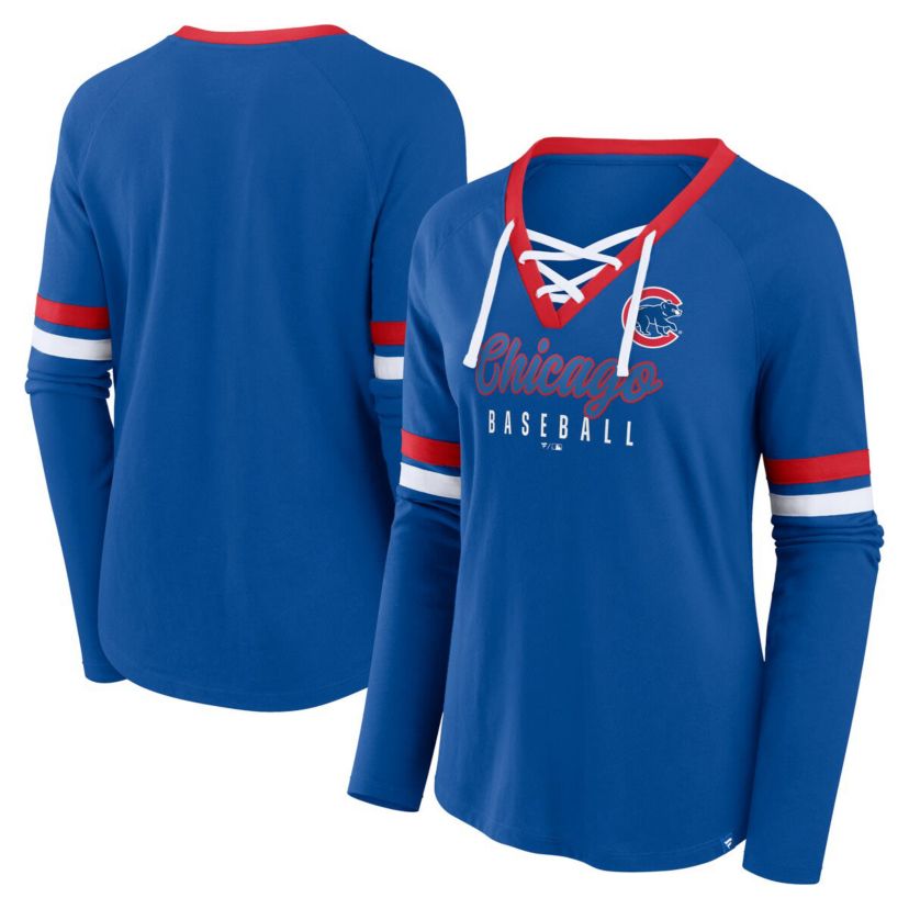 MLB Fanatics Chicago Cubs Won & Done Raglan Lace-Up Long Sleeve T-Shirt