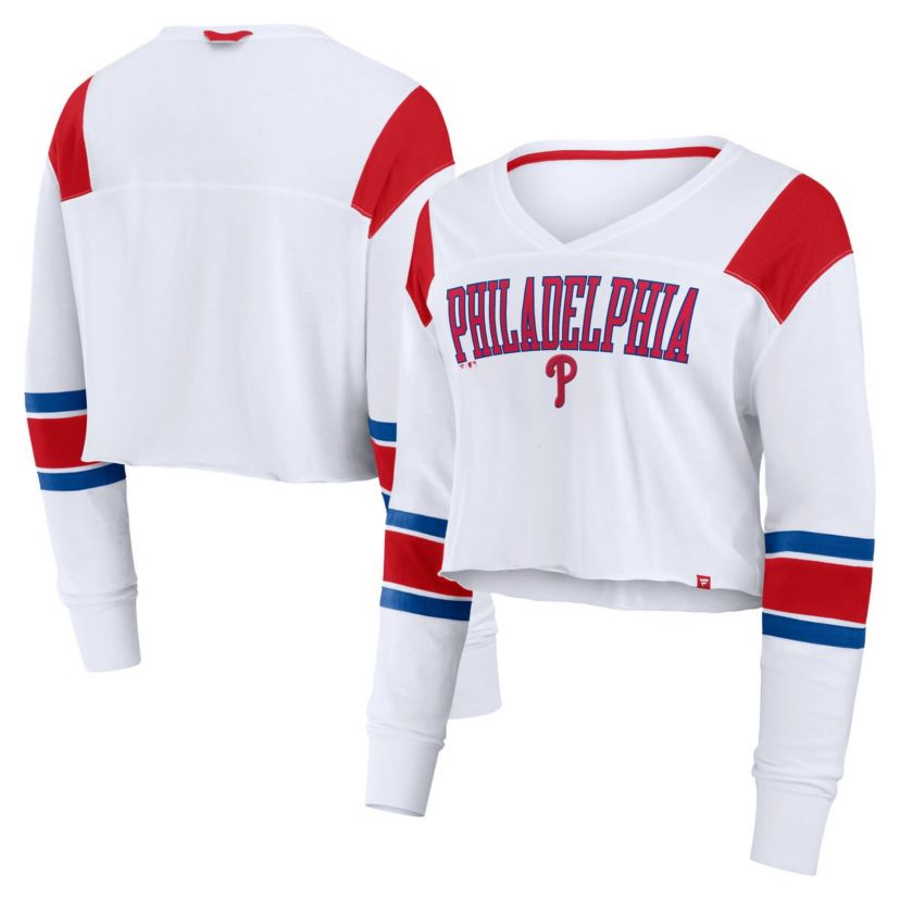 MLB Fanatics Philadelphia Phillies Stretch Cropped Fashion Long Sleeve T-Shirt