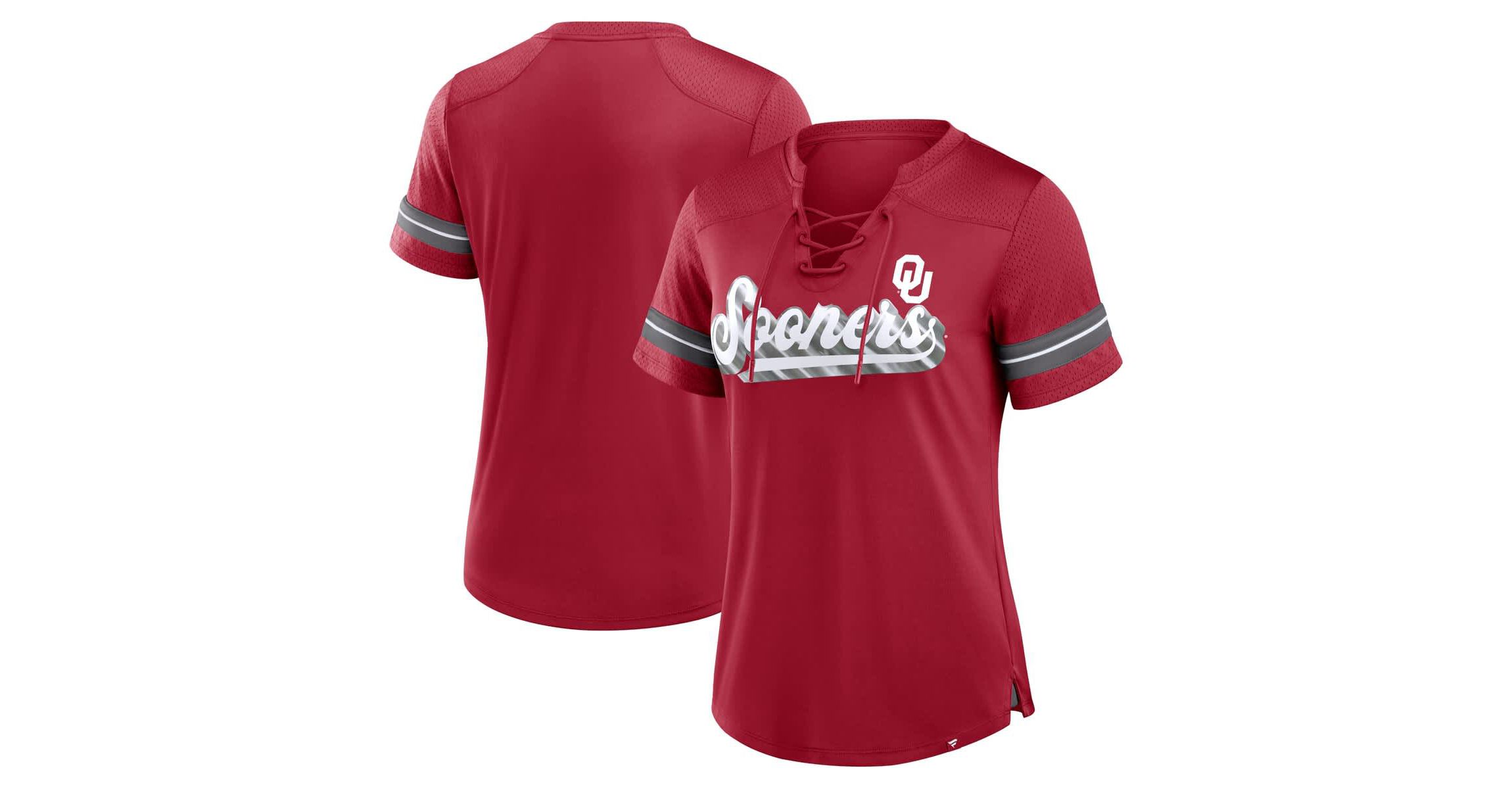 NCAA Fanatics Oklahoma Sooners Fundamental Overtime Readiness Athena Lace-Up V-Neck T-Shirt