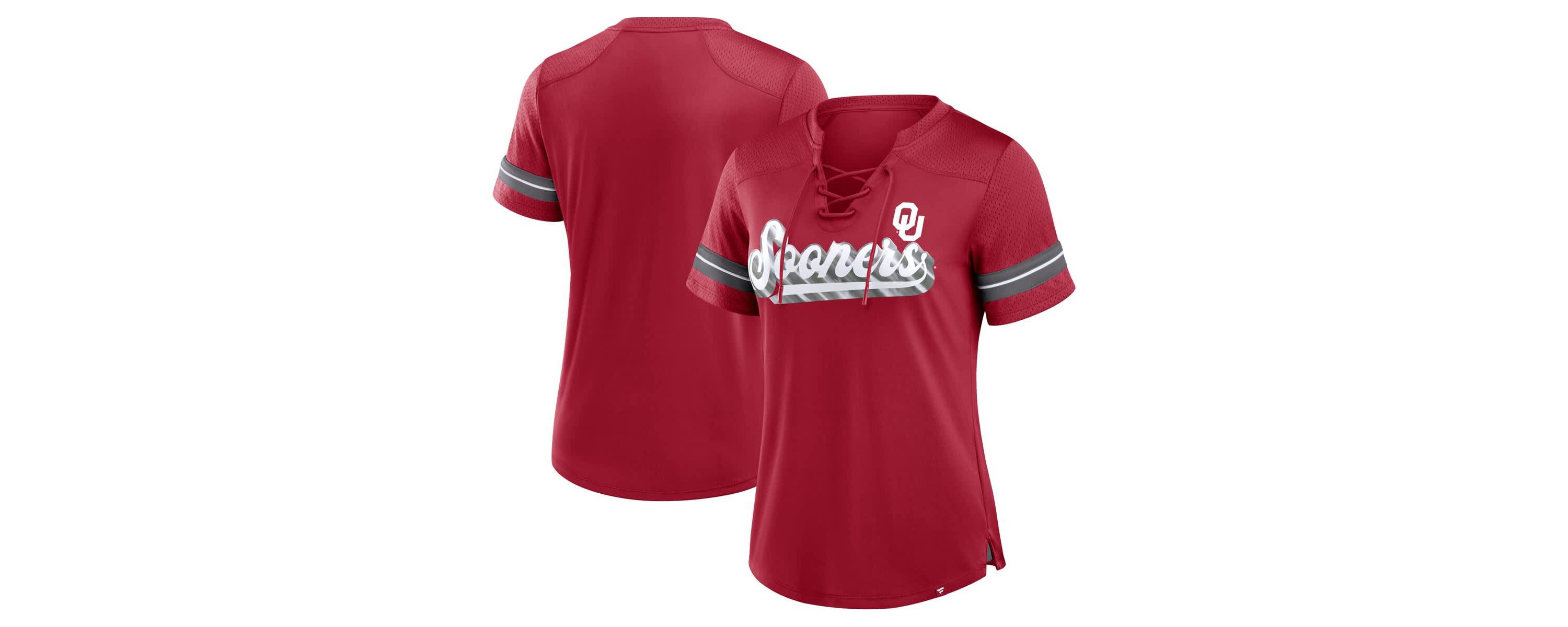 NCAA Fanatics Oklahoma Sooners Fundamental Overtime Readiness Athena Lace-Up V-Neck T-Shirt