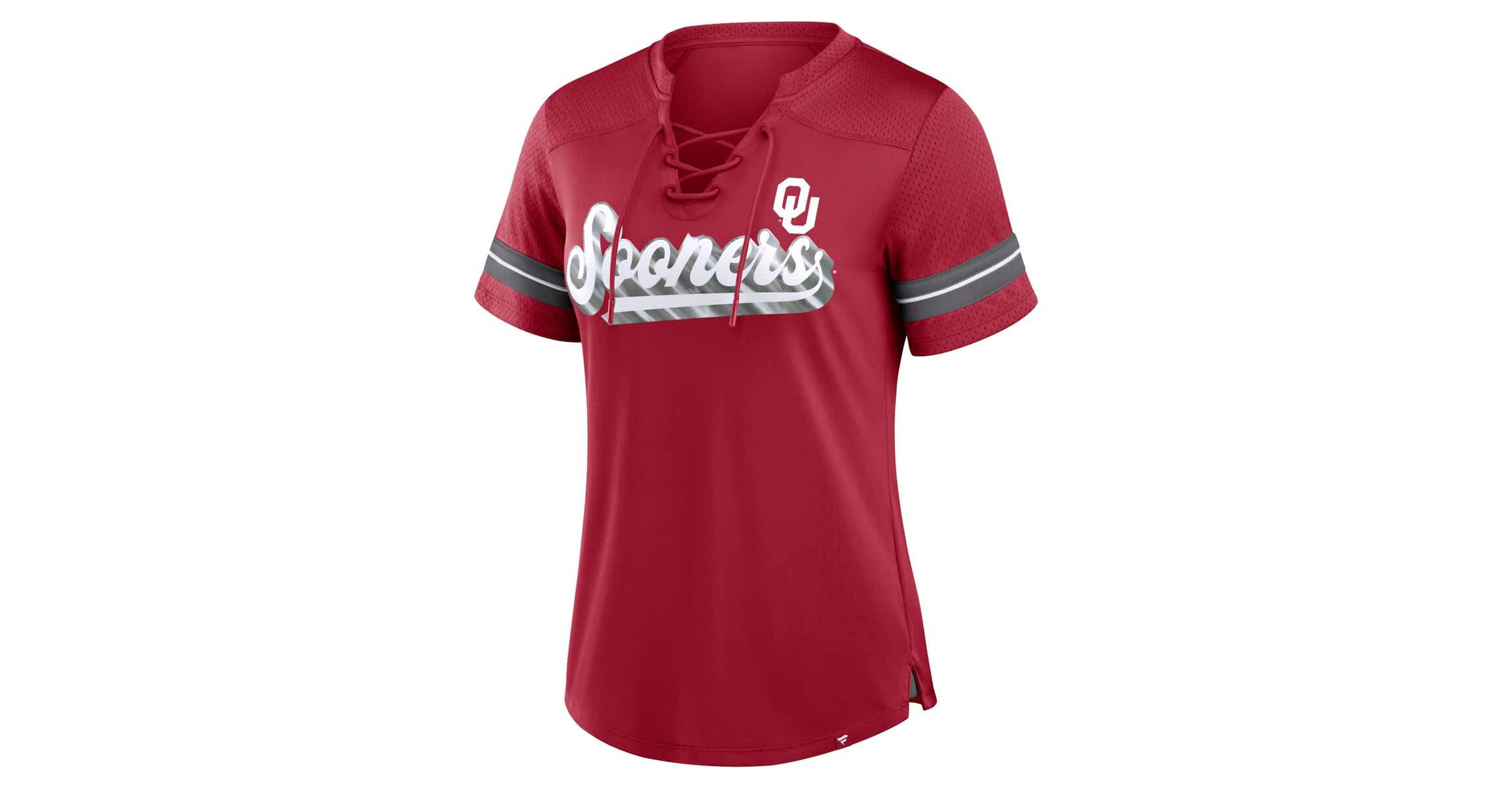 NCAA Fanatics Oklahoma Sooners Fundamental Overtime Readiness Athena Lace-Up V-Neck T-Shirt