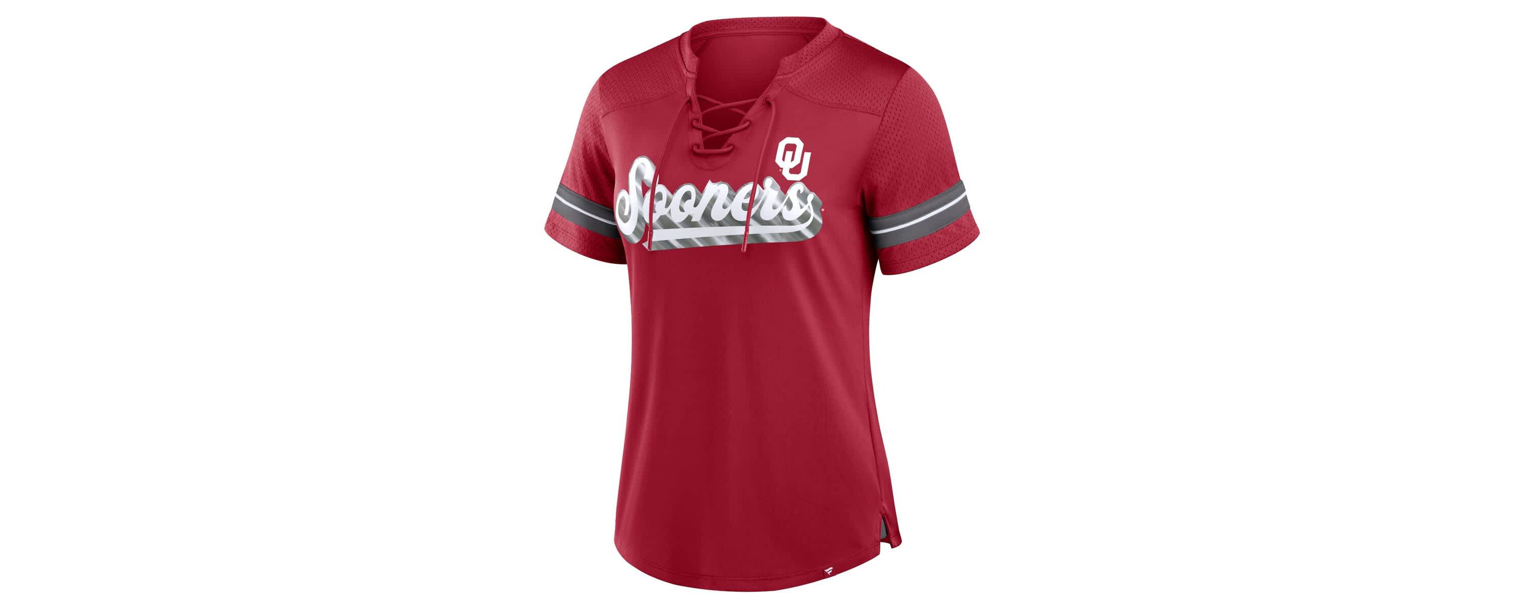 NCAA Fanatics Oklahoma Sooners Fundamental Overtime Readiness Athena Lace-Up V-Neck T-Shirt