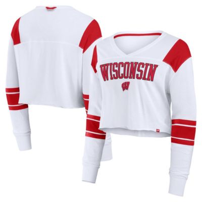 NCAA Fanatics Wisconsin Badgers Training Camp Cropped Long Sleeve V-Neck Fashion Top
