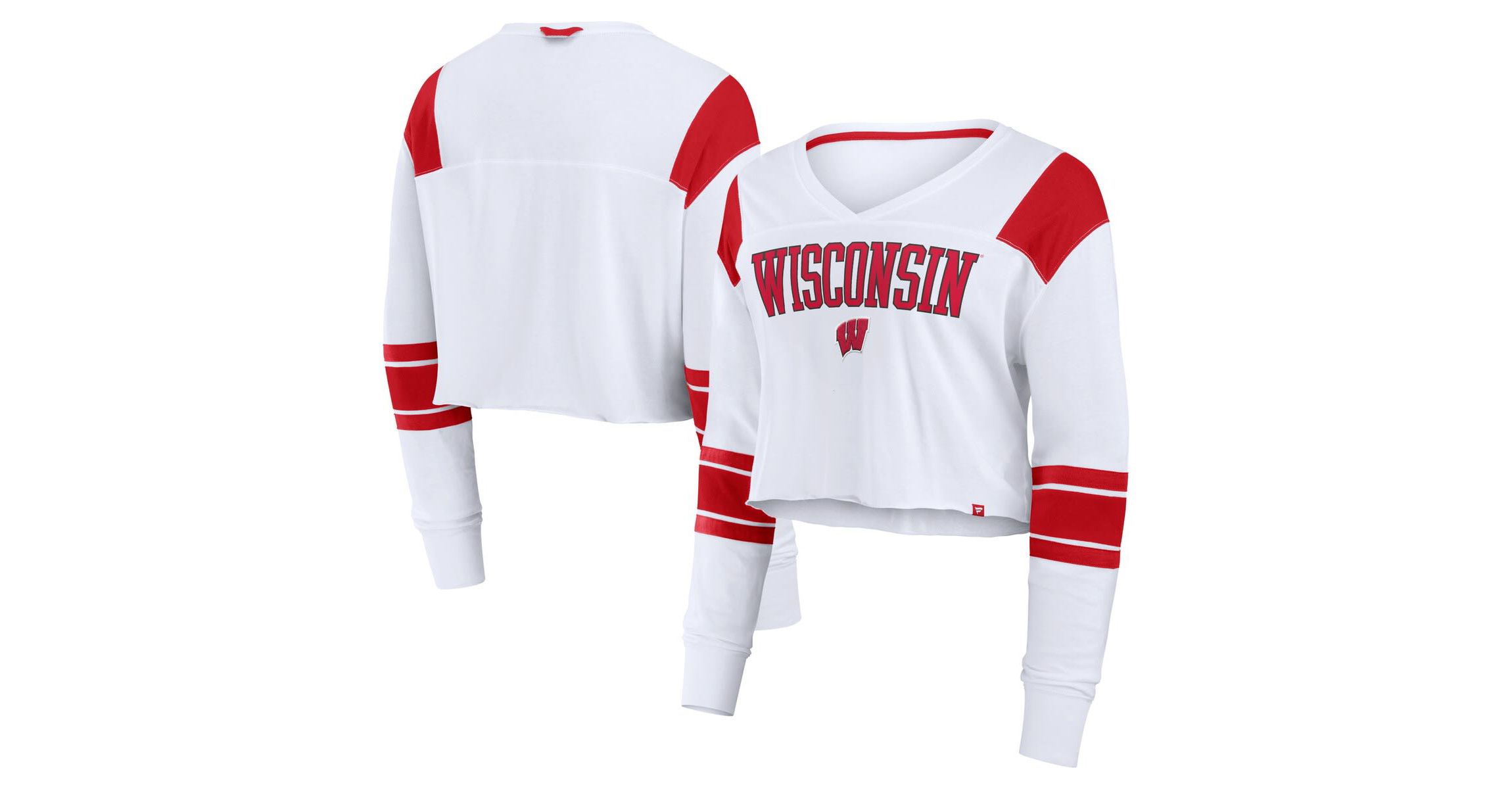NCAA Fanatics Wisconsin Badgers Training Camp Cropped Long Sleeve V-Neck Fashion Top