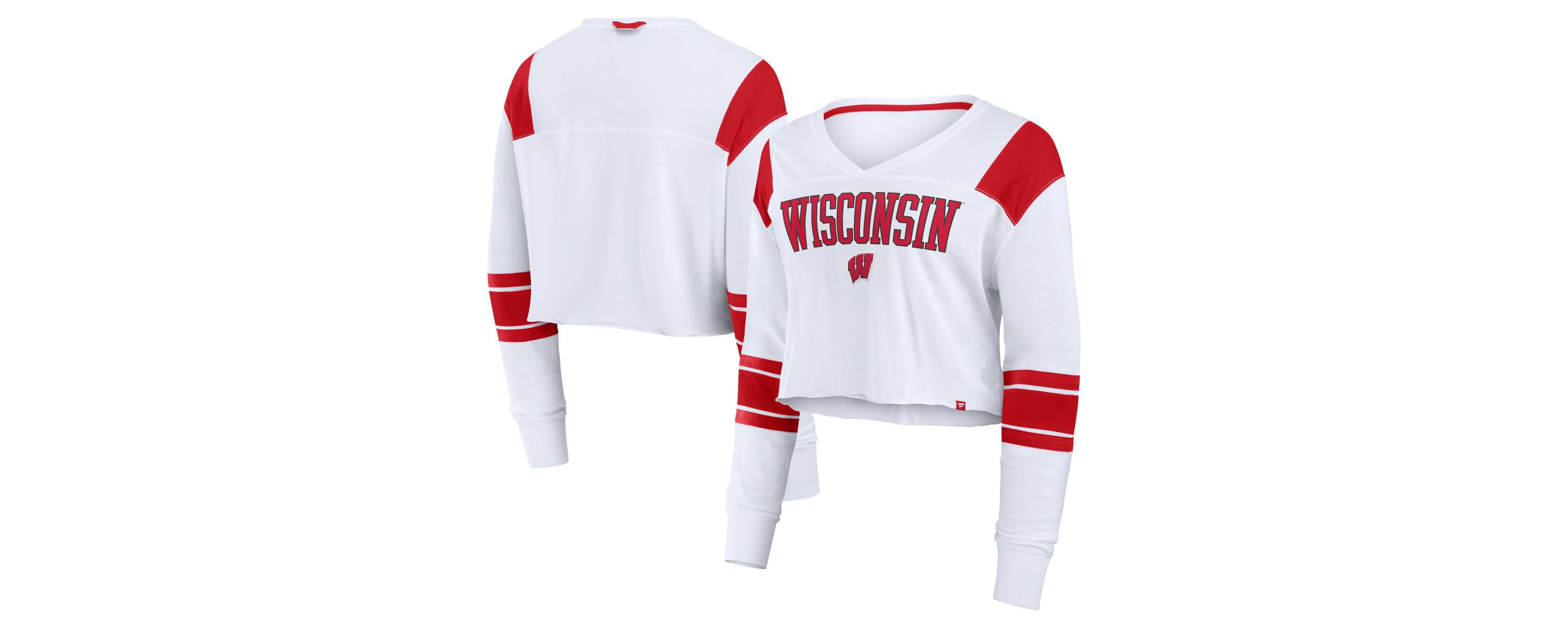 NCAA Fanatics Wisconsin Badgers Training Camp Cropped Long Sleeve V-Neck Fashion Top