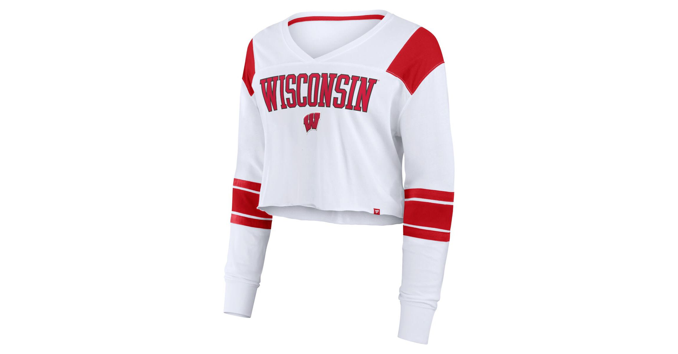 NCAA Fanatics Wisconsin Badgers Training Camp Cropped Long Sleeve V-Neck Fashion Top