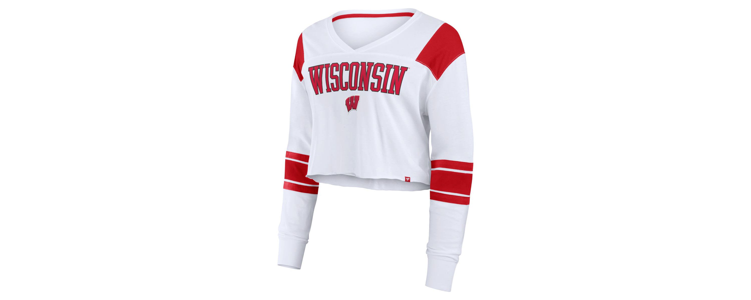 NCAA Fanatics Wisconsin Badgers Training Camp Cropped Long Sleeve V-Neck Fashion Top