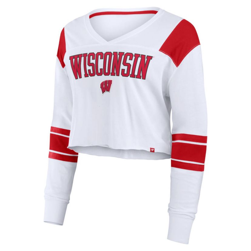 NCAA Fanatics Wisconsin Badgers Training Camp Cropped Long Sleeve V-Neck Fashion Top