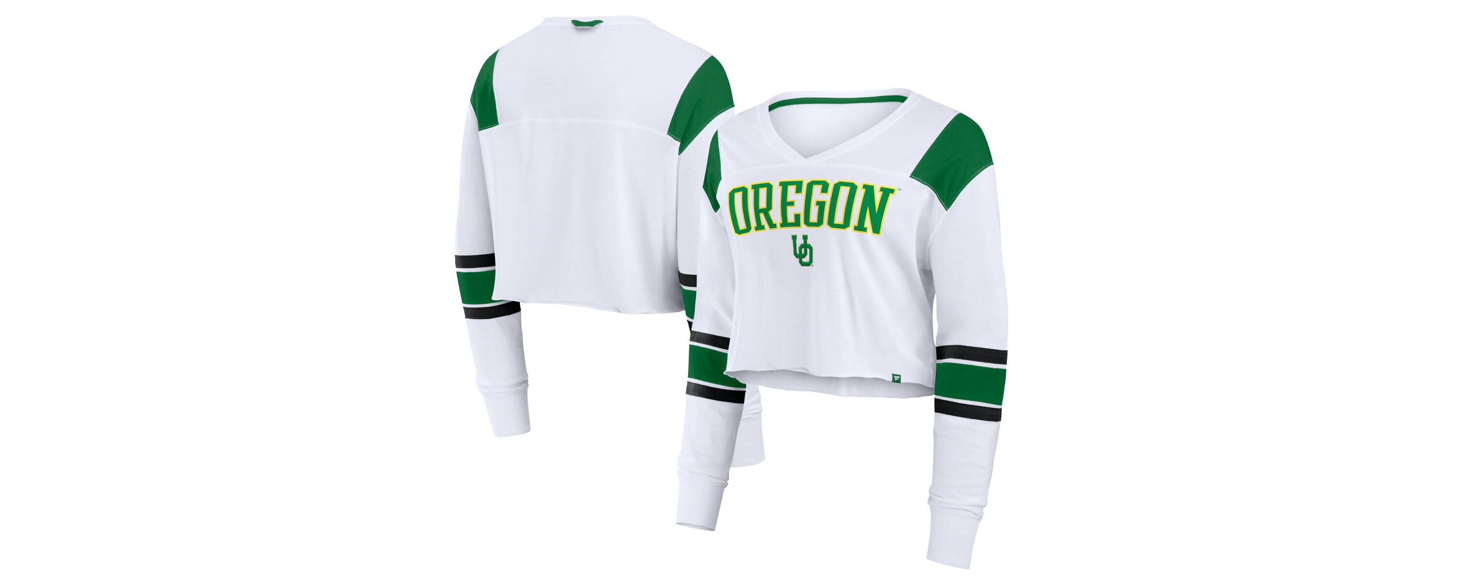NCAA Fanatics Oregon Ducks Training Camp Cropped Long Sleeve V-Neck Fashion Top