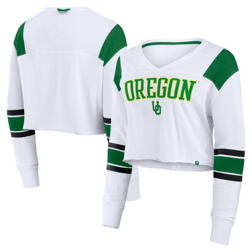 NCAA Fanatics Oregon Ducks Training Camp Cropped Long Sleeve V-Neck Fashion Top