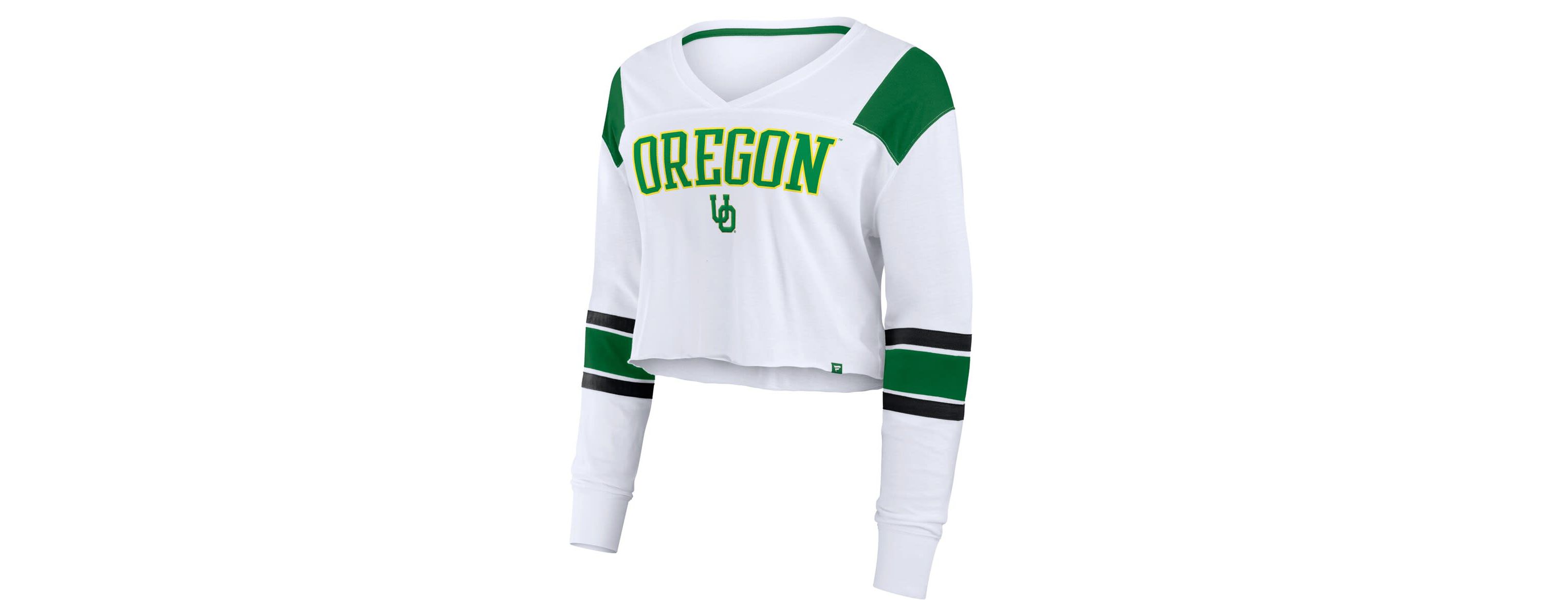 NCAA Fanatics Oregon Ducks Training Camp Cropped Long Sleeve V-Neck Fashion Top