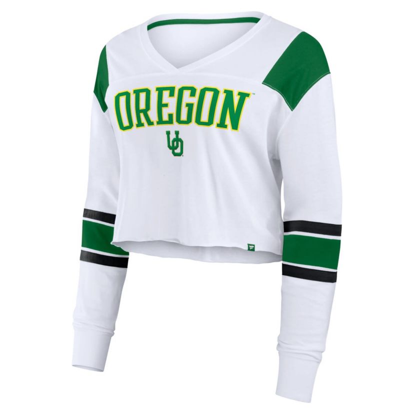 NCAA Fanatics Oregon Ducks Training Camp Cropped Long Sleeve V-Neck Fashion Top