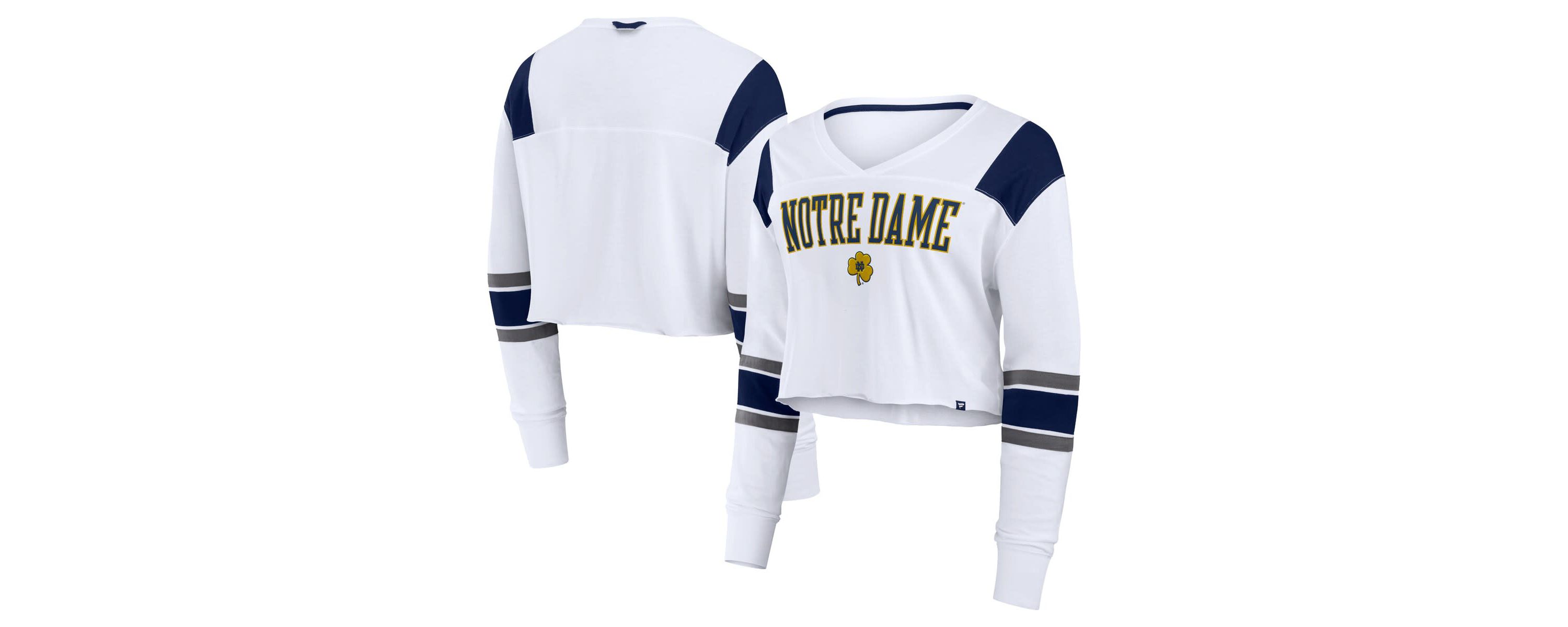 NCAA Fanatics Notre Dame Fighting Irish Training Camp Cropped Long Sleeve V-Neck Fashion Top