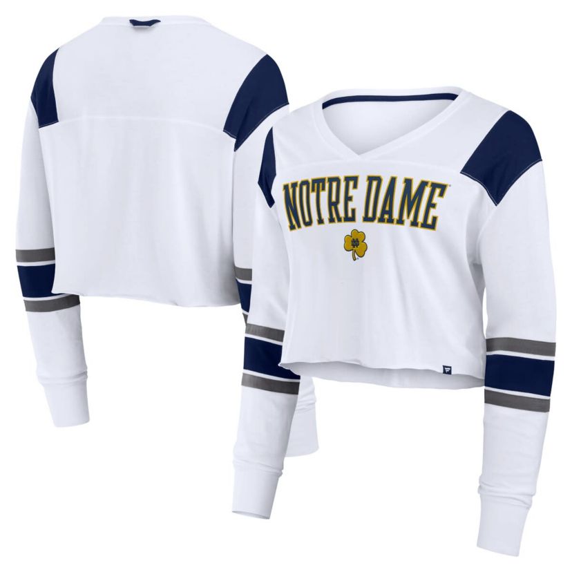 NCAA Fanatics Notre Dame Fighting Irish Training Camp Cropped Long Sleeve V-Neck Fashion Top