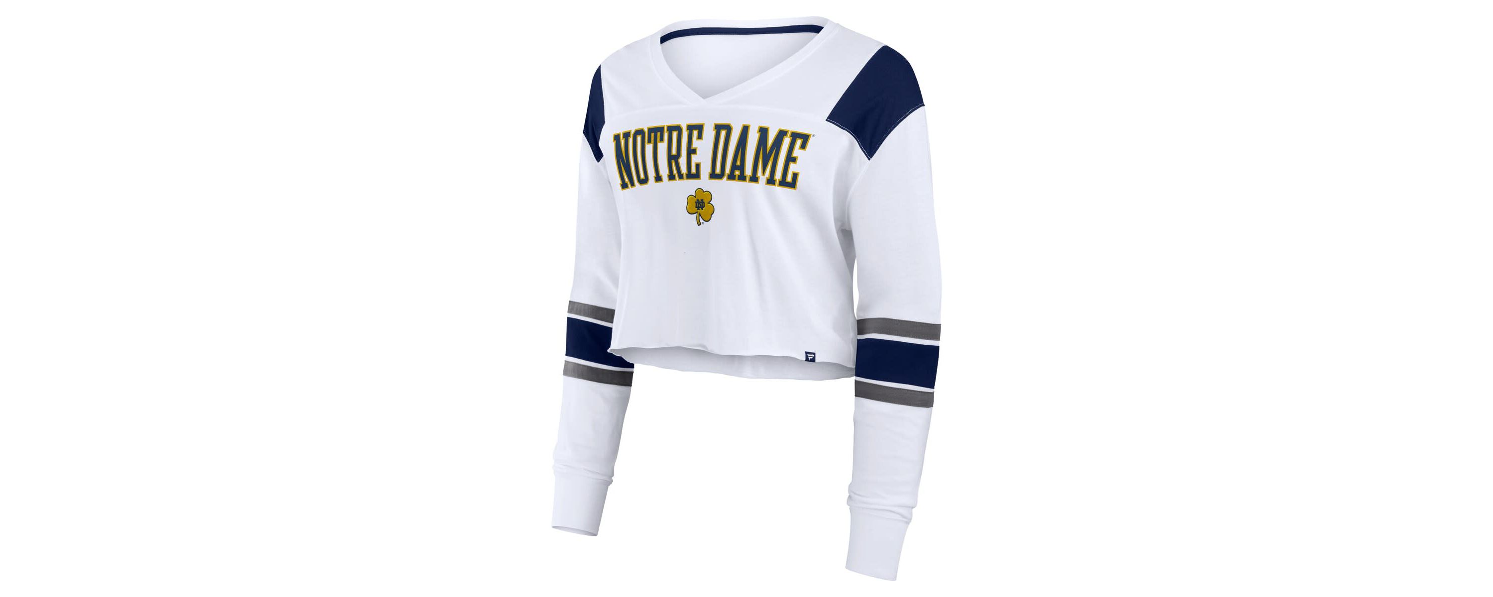 NCAA Fanatics Notre Dame Fighting Irish Training Camp Cropped Long Sleeve V-Neck Fashion Top