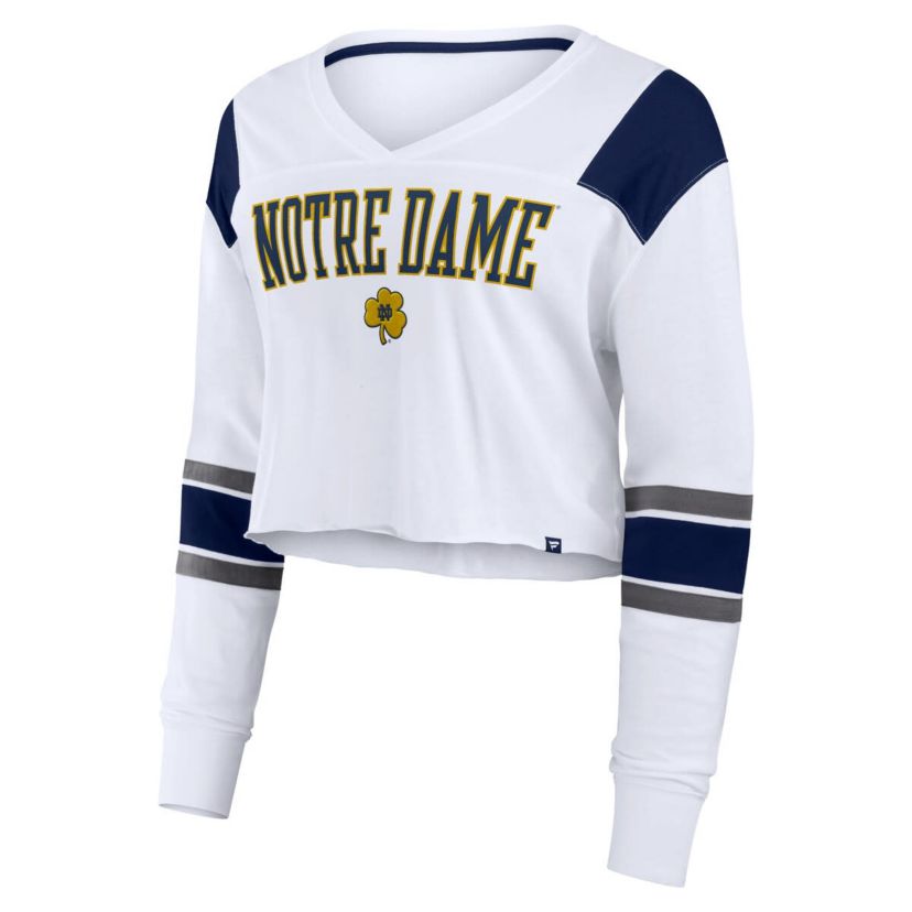 NCAA Fanatics Notre Dame Fighting Irish Training Camp Cropped Long Sleeve V-Neck Fashion Top