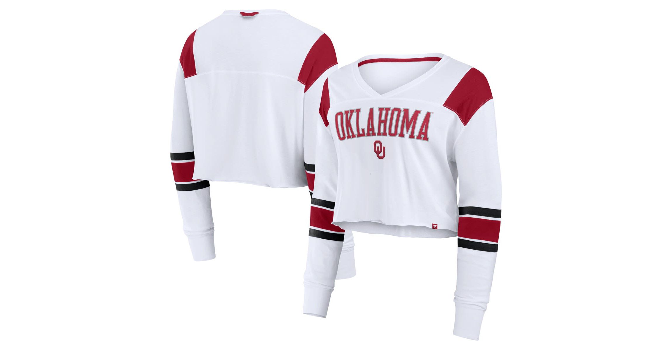 NCAA Fanatics Oklahoma Sooners Training Camp Cropped Long Sleeve V-Neck Fashion Top