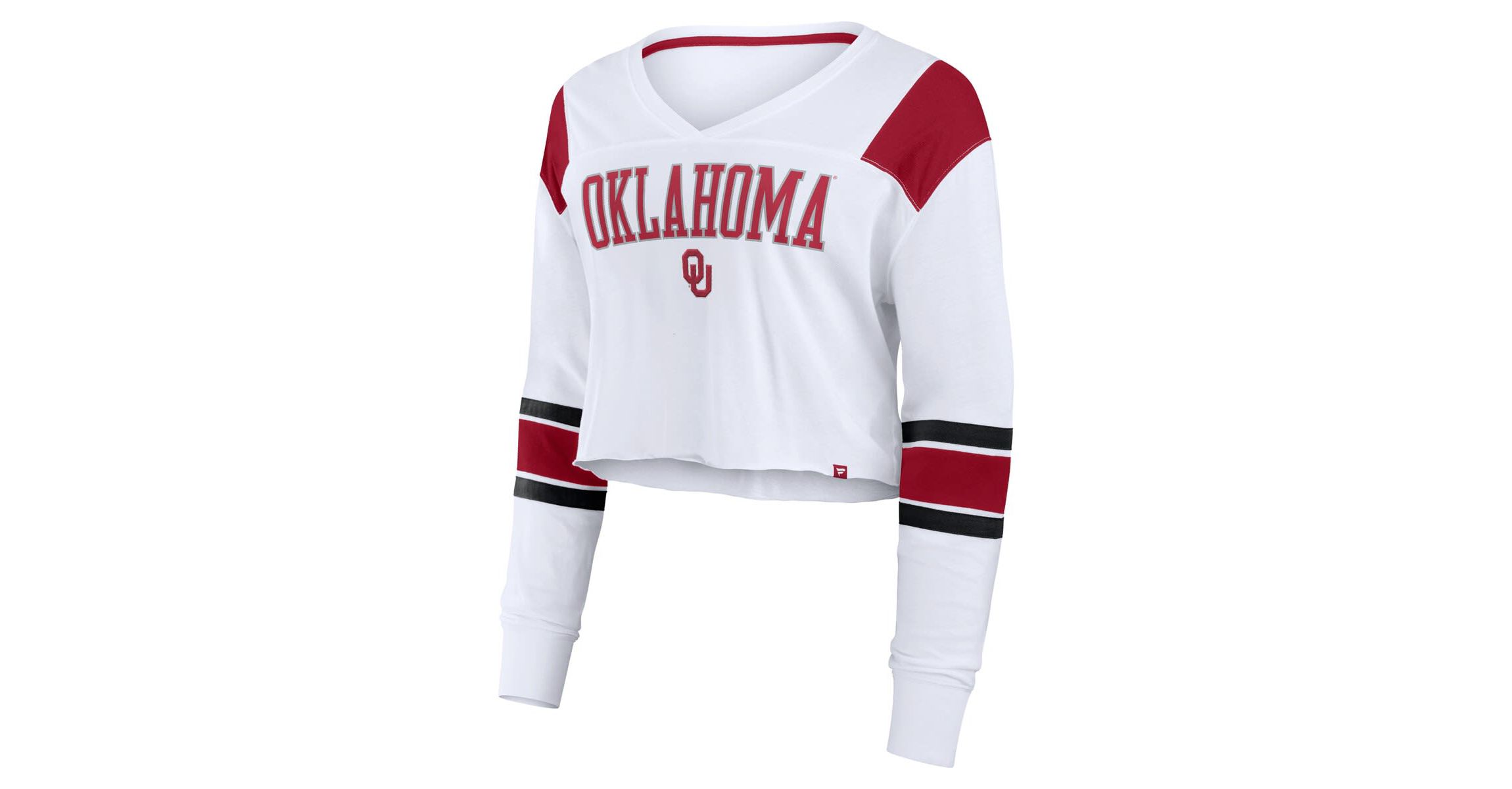 NCAA Fanatics Oklahoma Sooners Training Camp Cropped Long Sleeve V-Neck Fashion Top