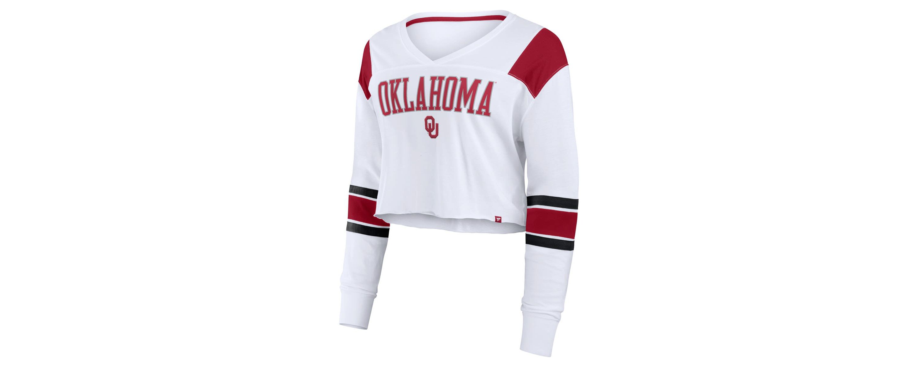 NCAA Fanatics Oklahoma Sooners Training Camp Cropped Long Sleeve V-Neck Fashion Top