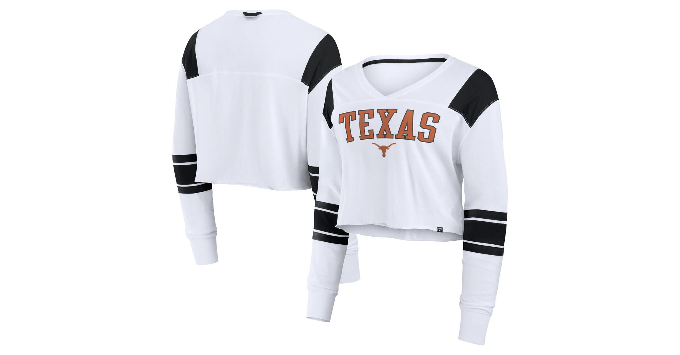 NCAA Fanatics Texas Longhorns Training Camp Cropped Long Sleeve V-Neck Fashion Top