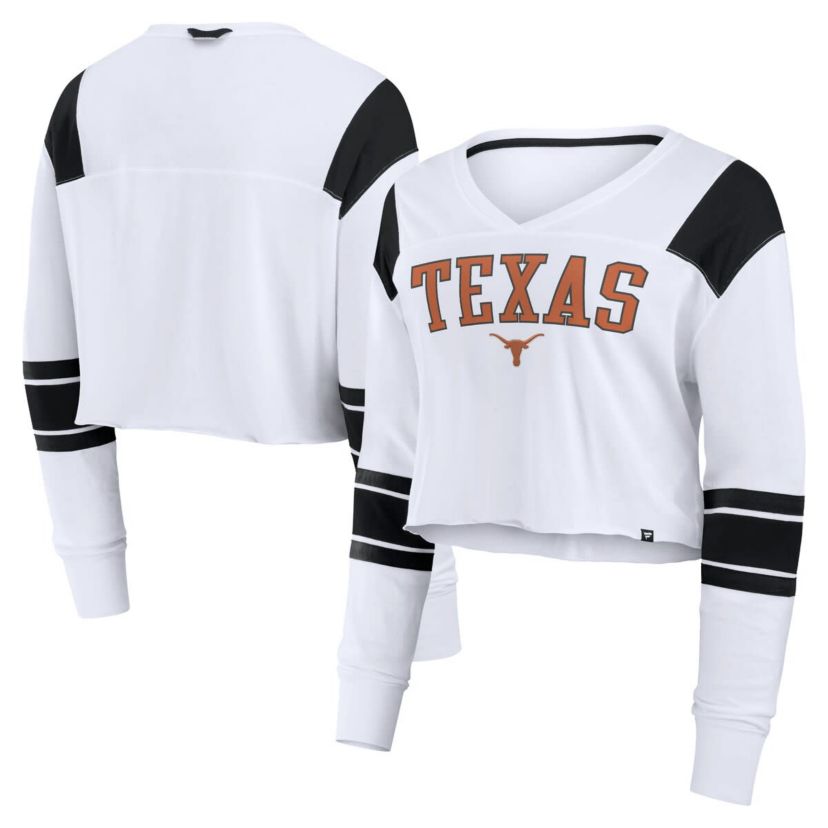 NCAA Fanatics Texas Longhorns Training Camp Cropped Long Sleeve V-Neck Fashion Top