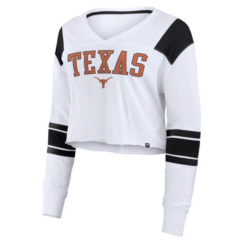 NCAA Fanatics Texas Longhorns Training Camp Cropped Long Sleeve V-Neck Fashion Top