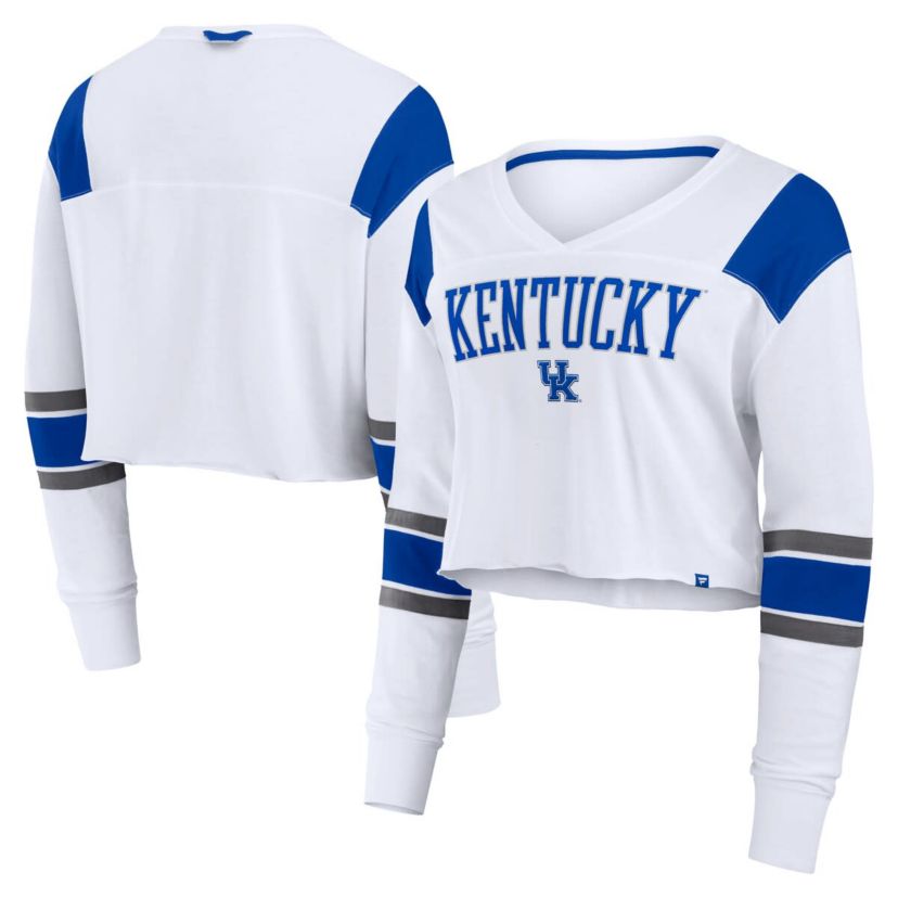 NCAA Fanatics Kentucky Wildcats Training Camp Cropped Long Sleeve V-Neck Fashion Top