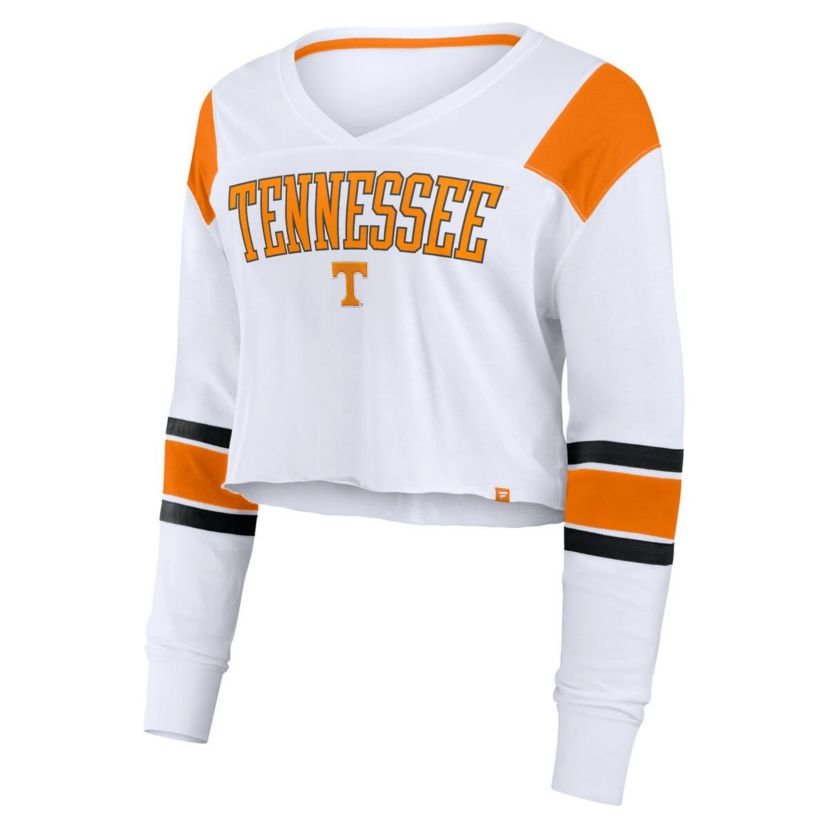 NCAA Fanatics Tennessee Volunteers Training Camp Cropped Long Sleeve V-Neck Fashion Top