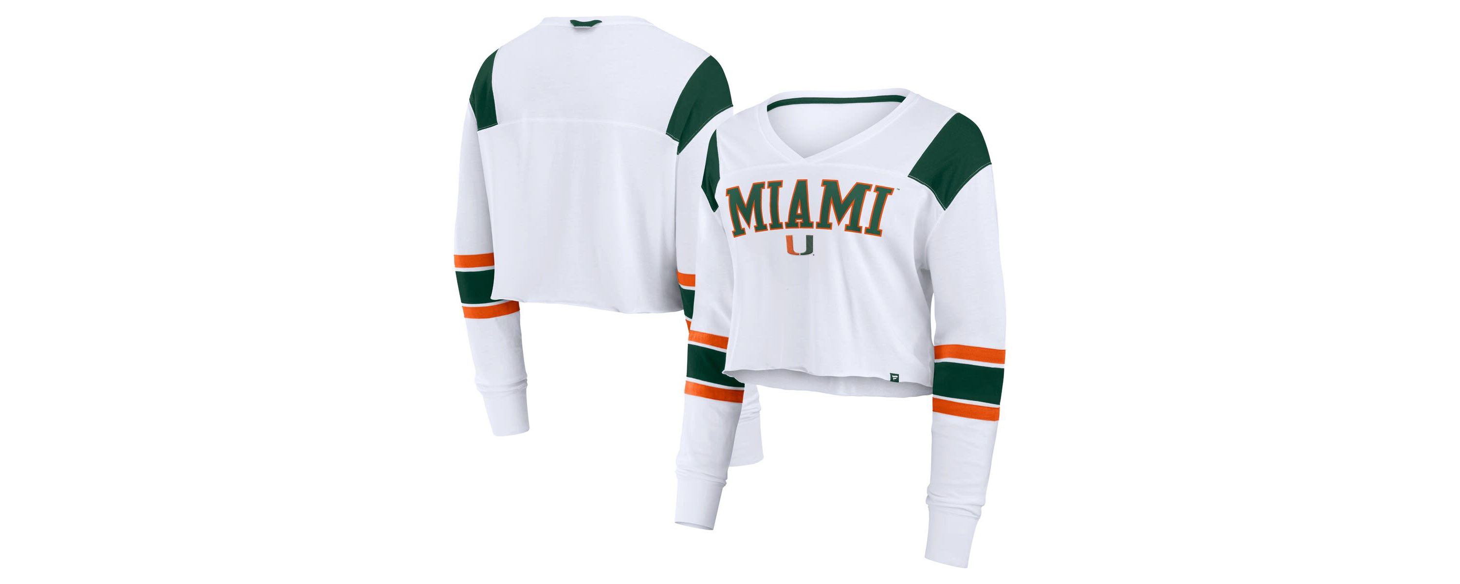 Miami (FL) Hurricanes NCAA Fanatics Miami Hurricanes Training Camp Cropped Long Sleeve V-Neck Fashion Top