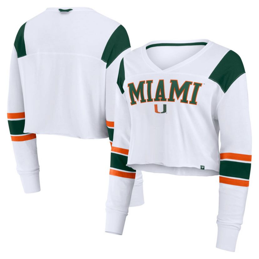 Miami (FL) Hurricanes NCAA Fanatics Miami Hurricanes Training Camp Cropped Long Sleeve V-Neck Fashion Top