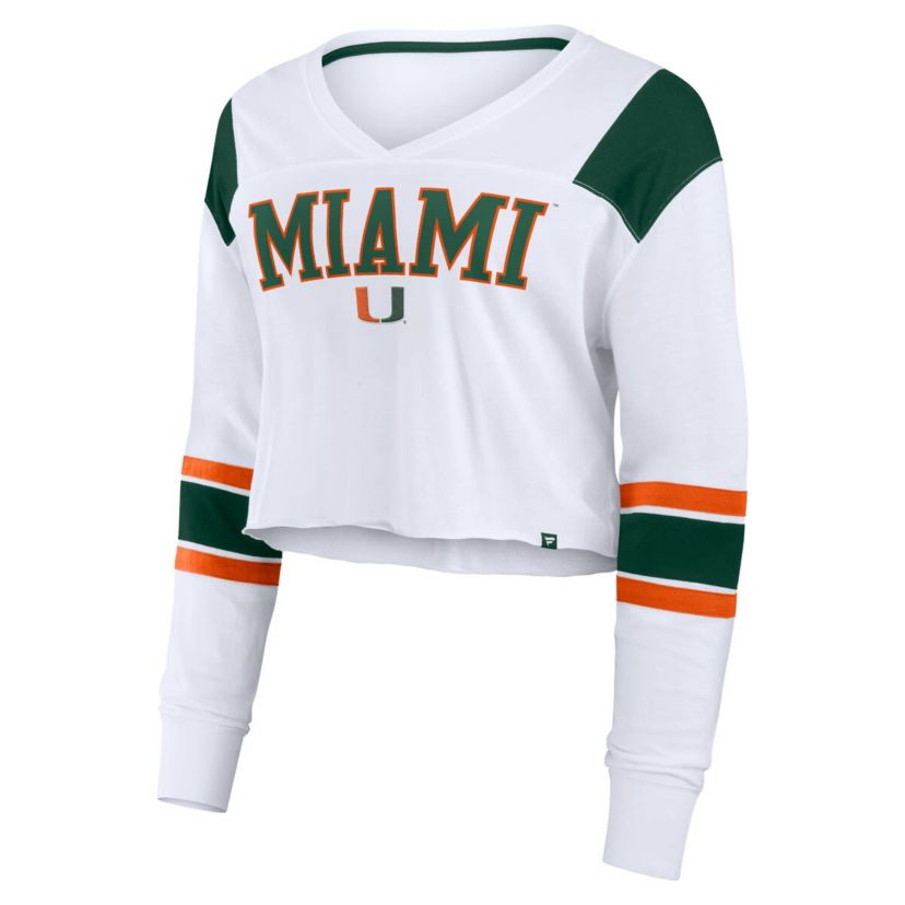 Miami (FL) Hurricanes NCAA Fanatics Miami Hurricanes Training Camp Cropped Long Sleeve V-Neck Fashion Top