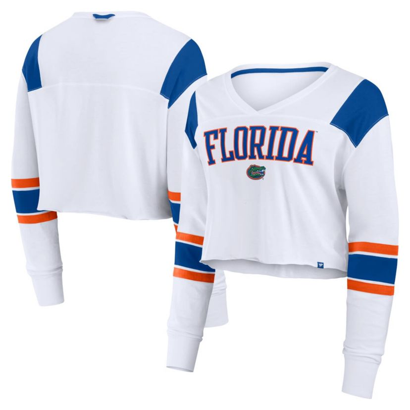 NCAA Fanatics Florida Gators Training Camp Cropped Long Sleeve V-Neck Fashion Top