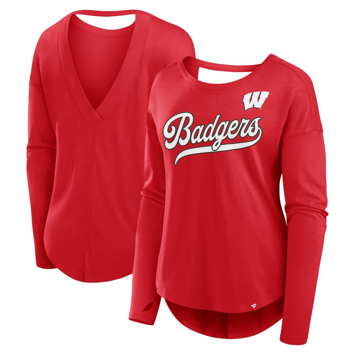 NCAA Fanatics Wisconsin Badgers Training Camp Core Long Sleeve V-Neck Fashion T-Shirt