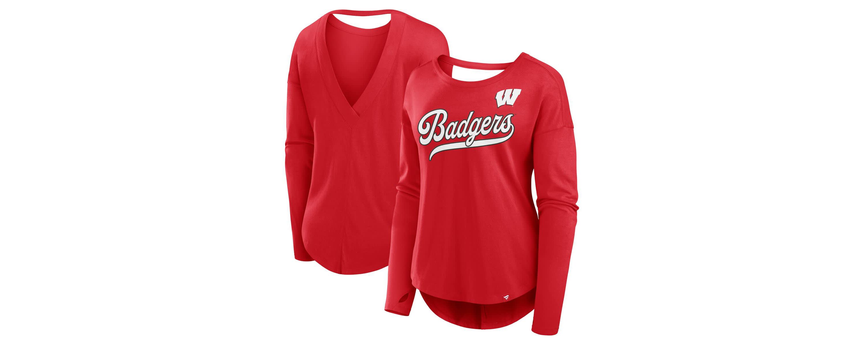 NCAA Fanatics Wisconsin Badgers Training Camp Core Long Sleeve V-Neck Fashion T-Shirt
