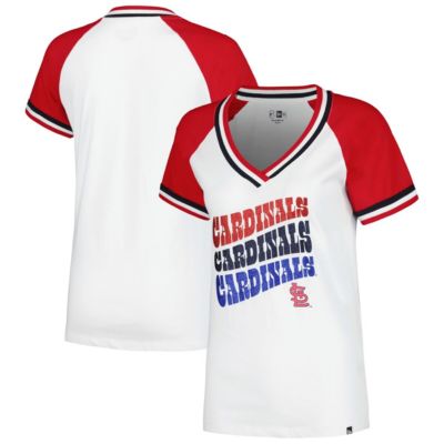 New Era MLB St. Louis Cardinals Jersey Double Binding Raglan V-Neck T-Shirt, White, Medium