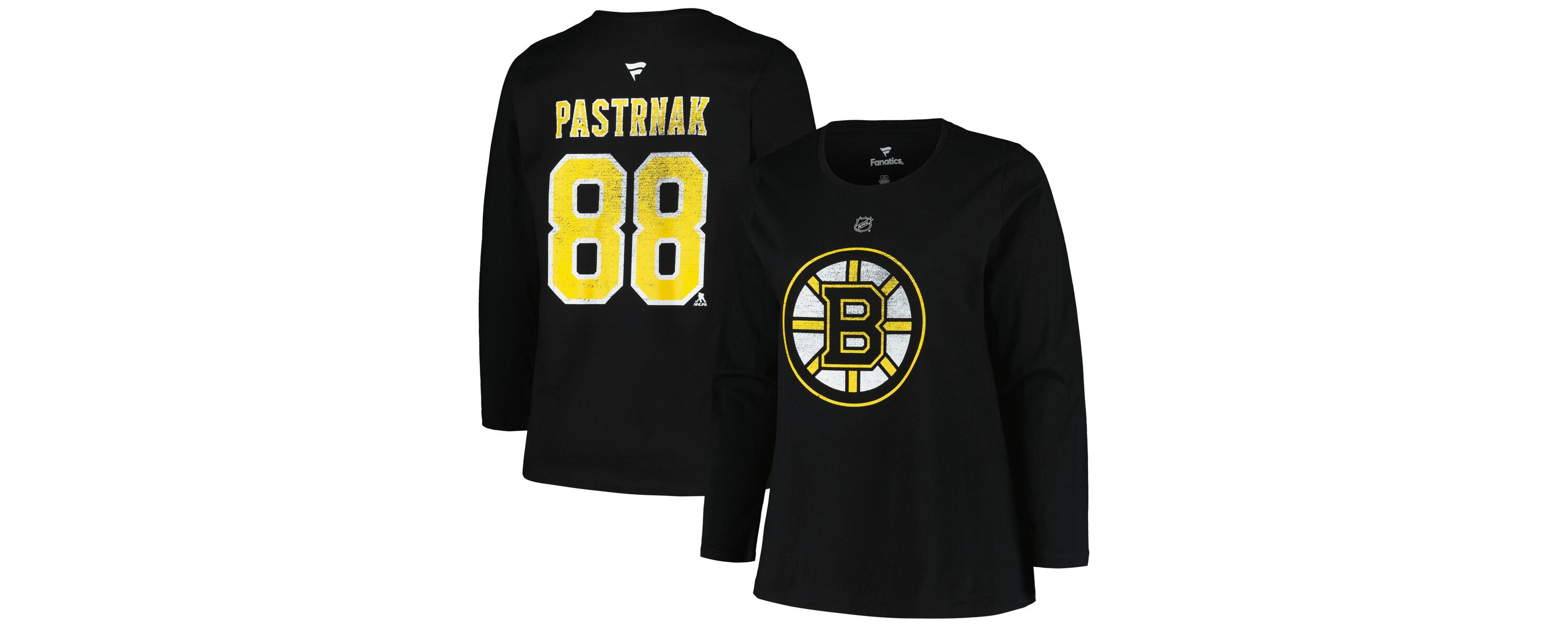 NHL David Pastrnak Plus Size Distressed Printed Name & Number Long Sleeve T-Shirt