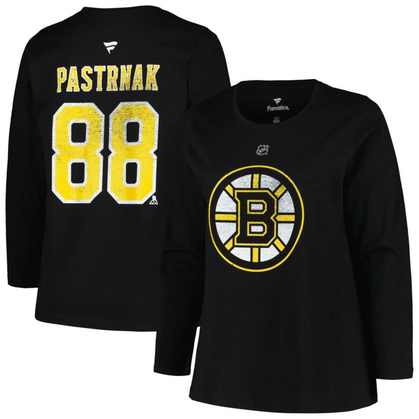 NHL David Pastrnak Plus Size Distressed Printed Name & Number Long Sleeve T-Shirt