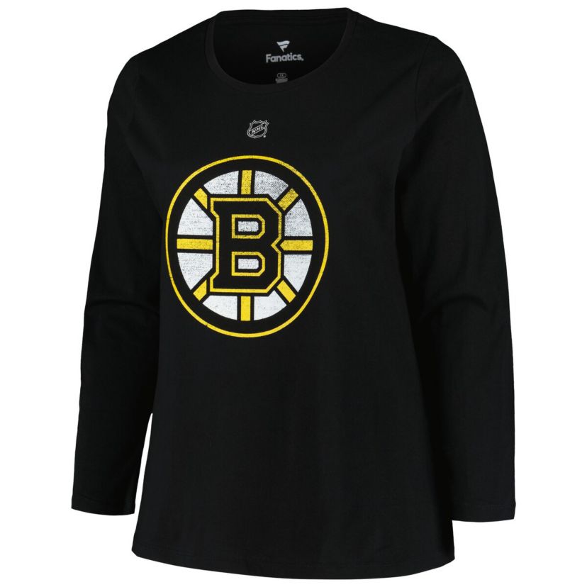NHL David Pastrnak Plus Size Distressed Printed Name & Number Long Sleeve T-Shirt