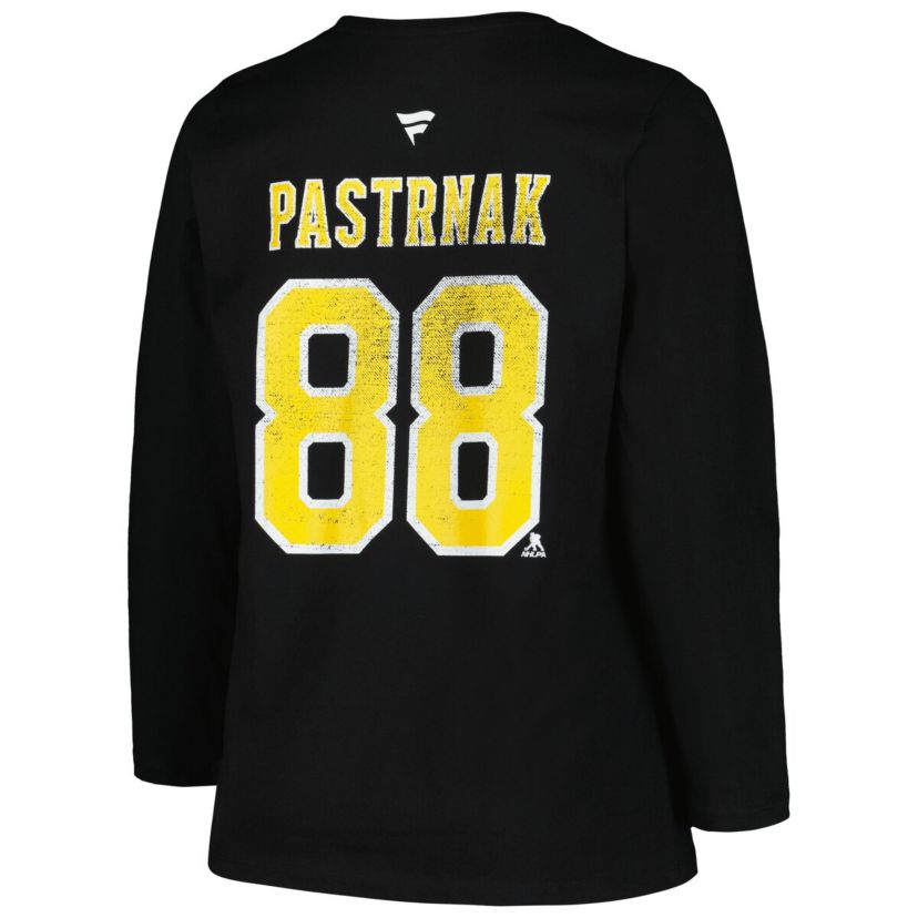 NHL David Pastrnak Plus Size Distressed Printed Name & Number Long Sleeve T-Shirt