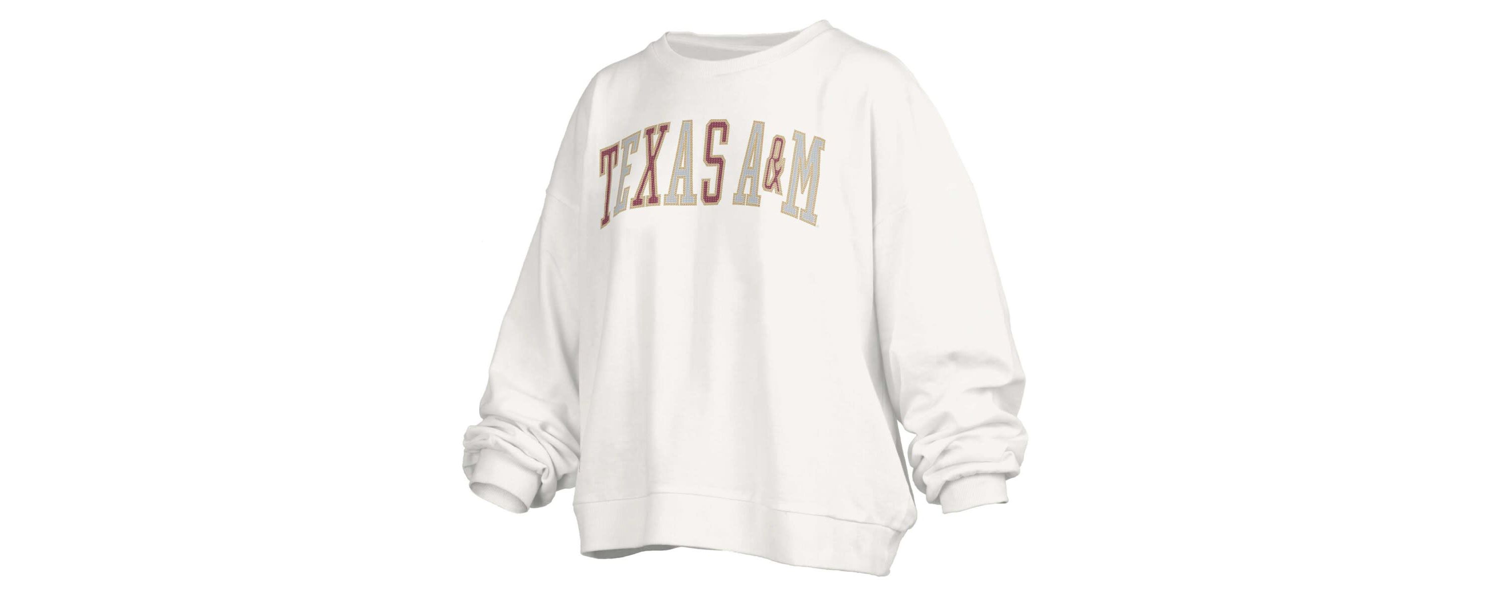 NCAA Texas A&M Aggies Janise Sequin Waist Length Oversized Pullover Sweatshirt